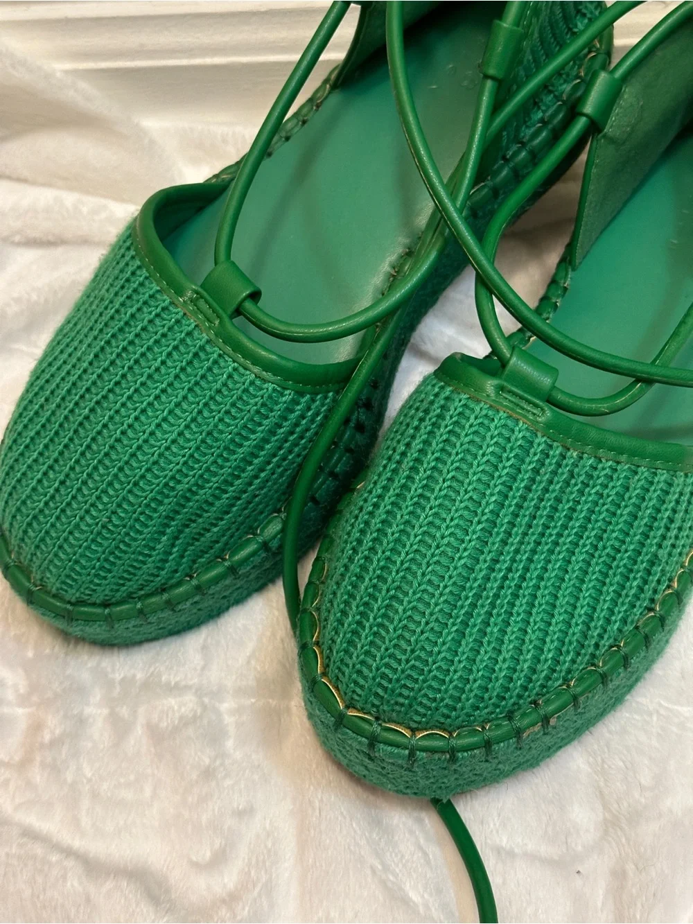 ASOS Design Green Juggle Espadrilles Braided Strap Lace Up Round Platform Sandal